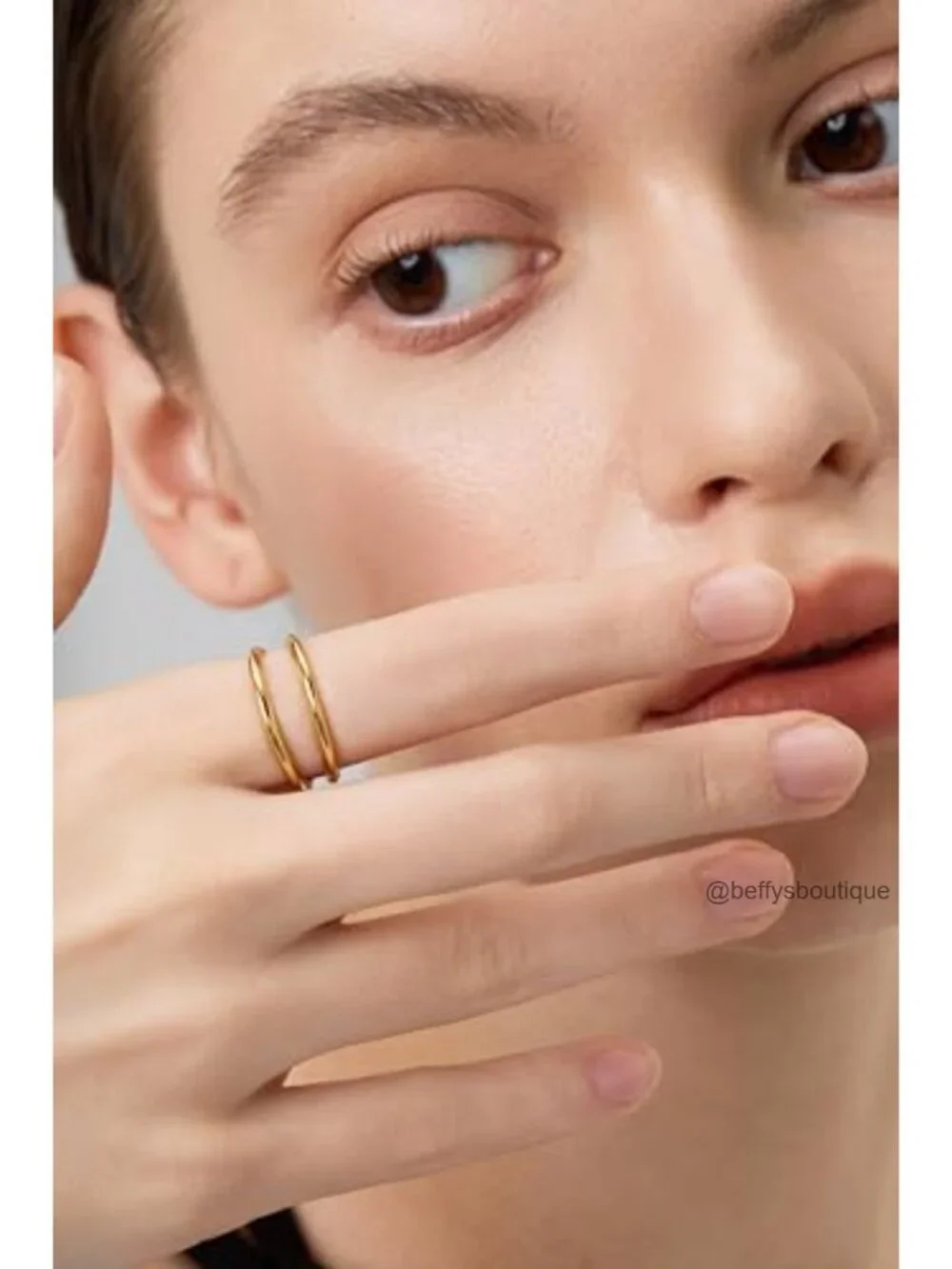 14K Gold Two Row Band Ring for Women - Dainty Chunky Stacking Ring